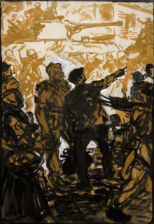 Unity of Strength WWII poster: Troops and tank moving through crowded..., between 1939 and 1946. Creators: Central Office of Information, Unknown.
