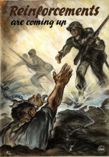 Unity of Strength: 'Reinforcements are coming up'  WWII poster, between 1939 and 1946.  Creators: Central Office of Information, Unknown.