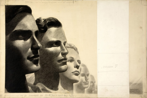 Five male human profiles, between 1939 and 1946. Creators: Central Office of Information, Reginald Mount.