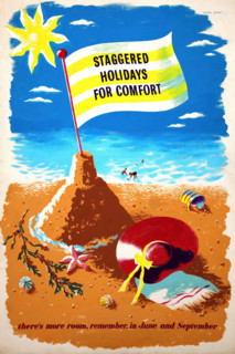 'Staggered holidays for comfort. There's more room...', WWII poster, between 1939 and 1946. Creators: Central Office of Information, Eileen Evans.