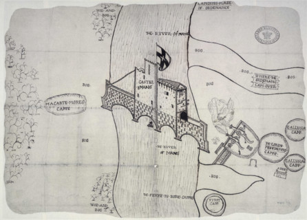 Plan depicting the siege by Sir John Perot, Lord President of Munster, County Kerry Castlemaine,1572 Creator: Unknown.