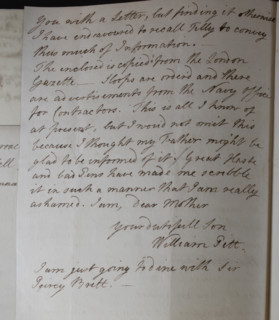 Letter from William Pitt,  between 1766 and 1770. Creator: William Pitt the Younger.