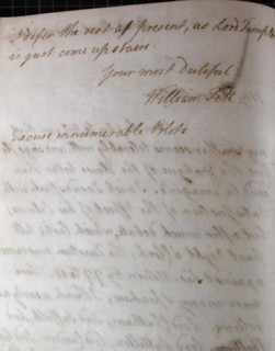 Letter from William Pitt, 1770s. Creator: William Pitt the Younger.