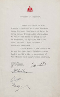 Statement of Abdication from Edward VIII, 10 Dec 1936.  Creator: Unknown.