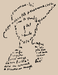 Calligram: "Reconnais-toi", poem to Louise de Coligny-Chatillon, February 9, 1915, 1918. Creator: Apollinaire, Guillaume (1880-1918).