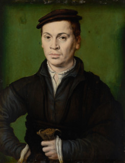 Man in a Black Beret Holding a Pair of Gloves, c1530. Creator: Corneille de Lyon (1500/10-1575).