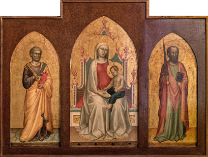 Madonna and Child Reading, between Saints Peter and Paul, First Half of 14th cen.. Creator: Daddi, Bernardo (1290-1350).