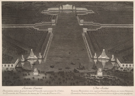 Sixième journée (31 août 1674), l'illumination des jardins et du Grand Canal, 1676. Creator: Le Pautre, Jean (1618-1682).
