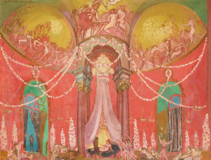 Le Palais de la Reine de Volupte. Set design for the Opera "La légende de Saint-Christophe"..., 1920 Creator: Denis, Maurice (1870-1943).