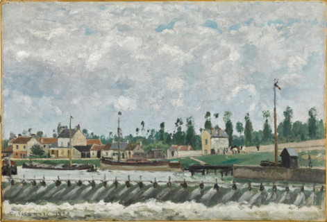 Le Déversoir et l'écluse à Saint-Ouen-L'Aumône, 1872. Creator: Pissarro, Camille (1830-1903).
