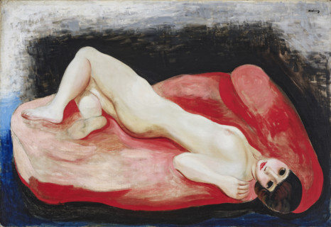 Nude lying on a red couch, 1927. Creator: Kisling, Moïse (1891-1953).