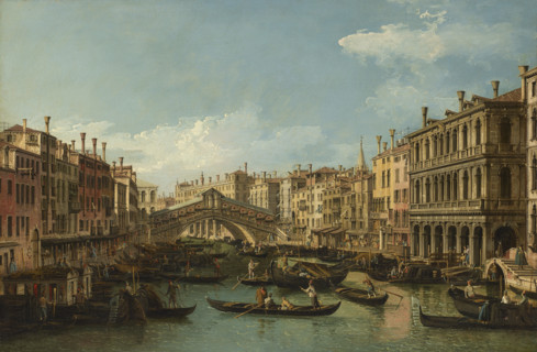 Venice, the Grand Canal with the Rialto Bridge seen from the South. Creator: Bellotto, Bernardo (1720-1780).