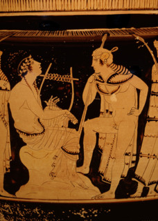 Orpheus among the Thracians (Detail). Attic Red Figure Column Krater, c450-440 BC. Creator: Orpheus Painter (active Mid of 5th cen. BC).