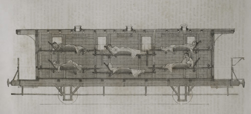 Franco-Prussian War (1870-1871): Casualty transport wagon (longitudinal section), 1871.  Creator: Unknown.