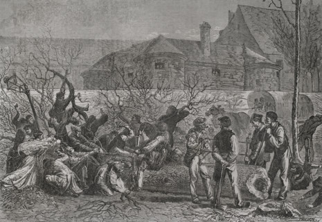 Franco-Prussian War (1870-1871): The besieged cutting down trees round Paris for firewood, 1871.  Creator: Auguste Trichon.