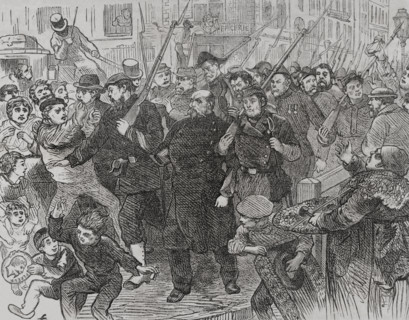 Franco-German War (1870-1871): Arrest of Napoleon III spies in Paris, 1871.  Creator: Unknown.