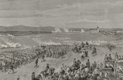 Military drill at Dehesa de los Carabancheles, Madrid, Spain, 3 November 1878.  Creators: Ricardo Balaca, Eugenio Vela.