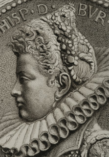Portrait of Isabella Clara Eugenia (1566-1633), 1879. Creators: Alphonse Charles Masson, Magin Pujadas.