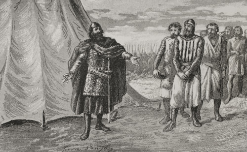 Count Berenguer Ramón II before El Cid, 1890.  Creator: Joan Serra y Pausas.
