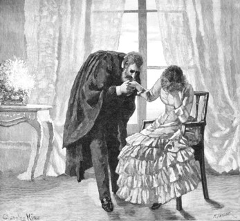 I believe it, she murmured, and held out her...hand, which he raised reverently to his lips, 1883. Creator: R. Taylor.