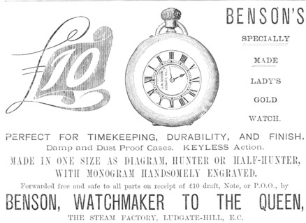 Advertisement for Benson's watches, 1883. Creator: Unknown.