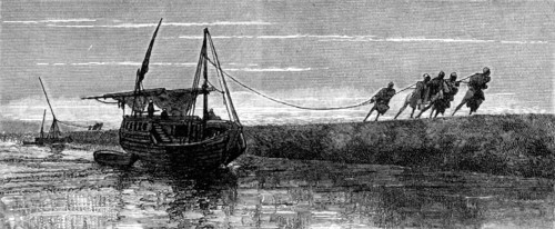 Sketches of Upper Egypt: towing on the Nile, 1883. Creator: Unknown.