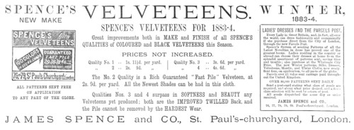 Spence's Velveteens, 1883.  Creator: Unknown.