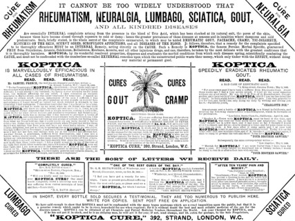 Advertisement for Koptica, the famous Persian Herbal Specific, 1890. Creator: Unknown.