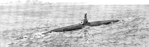 The new Spanish submarine torpedo-vessel, El Peral, at Cadiz: the Peral sinking, 1890. Creator: Unknown.