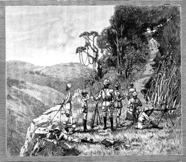 With the Lushai Expedition: signalling party with the heliograph, 1890. Creator: R. Taylor.