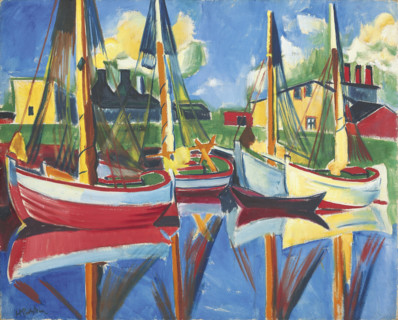 Fishing boats in the afternoon sun, 1921. Creator: Max Pechstein.