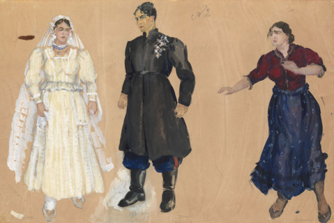 Costume design for the opera "Quiet Flows the Don" by Ivan Dzerzhinsky, c1930s?  Creator: Fyodor Fyodorovsky.