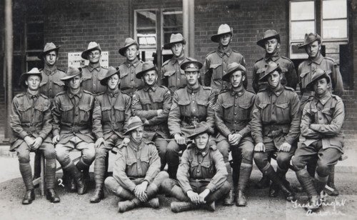 Postcard of unidentified group of soldiers, signed on the front by Fred Wright, Andover. Creator: Murphy.