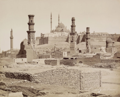The Citadel and Mosque of Mohammed Ali as Seen from the Tombs of the Mameluks, 19th century. Creator: Maison Bonfils.