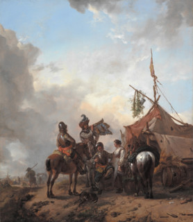 Soldiers Carousing with a Serving Woman outside a Tent, c1655. Creator: Philip Wouverman.