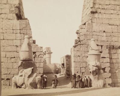 Entrance to Temple of Luxor with Colossal Statues of Luxor, East Bank Ramesses, between 1860 & 1903. Creator: Antonio Beato.