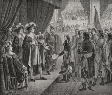 First French Republic: Napoleon Bonaparte presenting to the Directory the Treaty of Campo...1879.  Creator: J Guillaume.