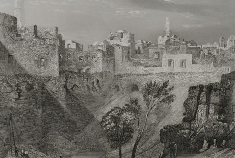 View from St Stephen's Gate, traditionally known as the Pool of Bethesda, Jerusalem. 1840. Creator: Émile Rouargue.