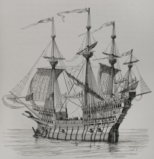 War ship which carried Henry VIII from England to France, for his meeting with King Francis I...1520 Creator: Alexandre-Nicolas Belhatte.