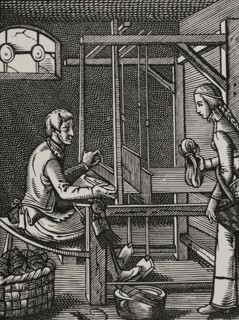 French weaver's workshop in the 16th century (1877). Creator: Jost Ammon.