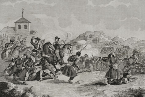 First Carlist War (1833-1840): Skirmish at Hernani, 1842. Creators: Eusebio Zarza, Pedro Celestino Mare.