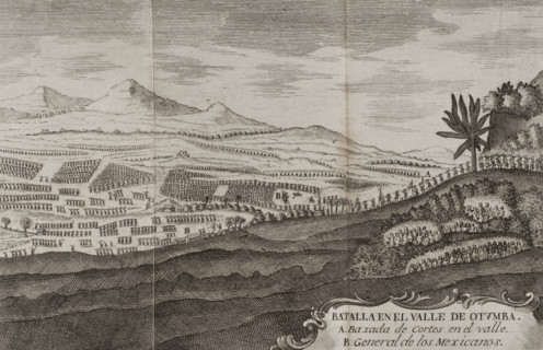Battle of Otumba, (7th July 7, 1520): Cortés' forces descending into the valley where the... 1771.  Creator: Unknown.