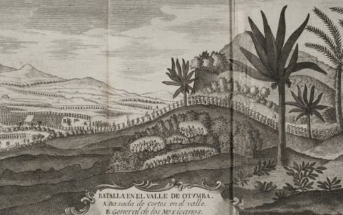 Battle of Otumba, (7th July 7, 1520): Cortés' forces descending into the valley where the... 1771.  Creator: Unknown.