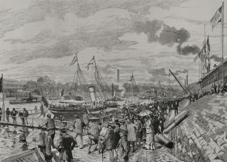 Pier at Pont d'Iéna (Jena Bridge) during nautical experiments, Universal Exhibition of Paris, 1878. Creator: Tomás Carlos Capuz.