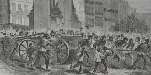 Paris Commune, France: The insurgents dragging the cannons to Montmartre, 1871. Creator: Manuel Ricord.