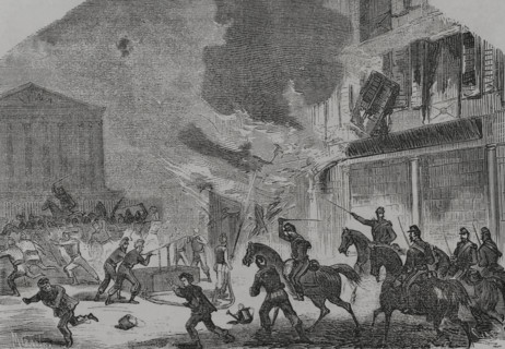 Paris Commune: Arsonist firefighters surprised by Versailles troops, 1871.  Creators: Tomás Carlos Capuz, Miranda.