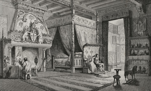14th century French manor bedroom, 1877.  Creator: Jules Jean Marie Joseph Huyot.