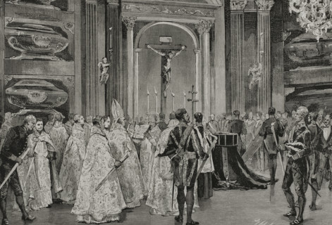 Response for Queen Maria Christina, (1806-1878) as her body is laid to rest in the Royal..., 1878.  Creator: Tomás Carlos Capuz.