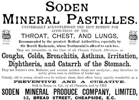Advertisement for SODEN Mineral Pastilles, 1890. Creator: Unknown.