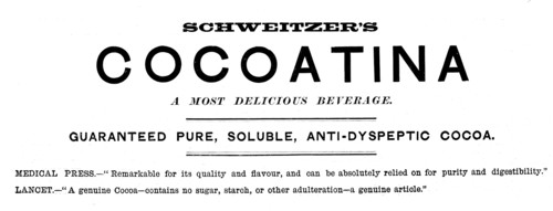 Advertisement for Schweitzer’s Cocoatina, 1890. Creator: Unknown.